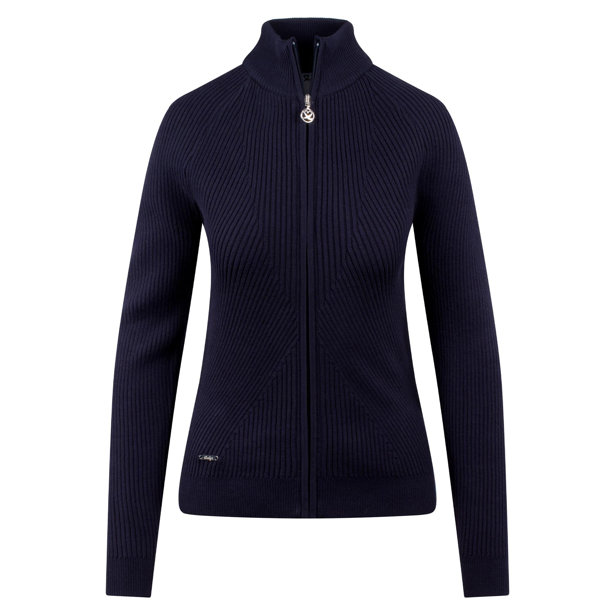 Daily Sports Knitted Rib Full Zip Ladies Golf Jumper Navy